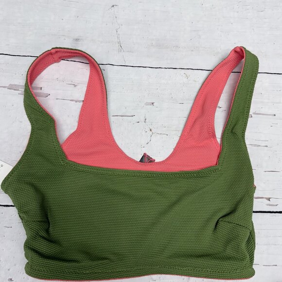 NWT HUE Reversible Textured Swim Top Coral Green Size S Sporty Beach - Picture 4 of 8